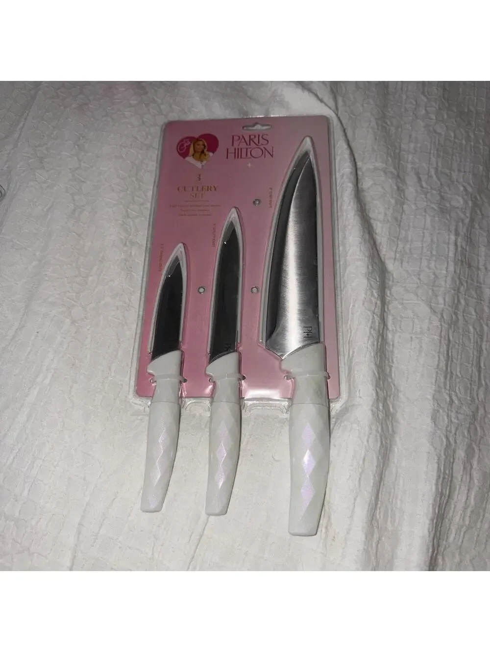 Paris Hilton 3-Piece Knife Set Chef Utility Paring Stainless Steel White